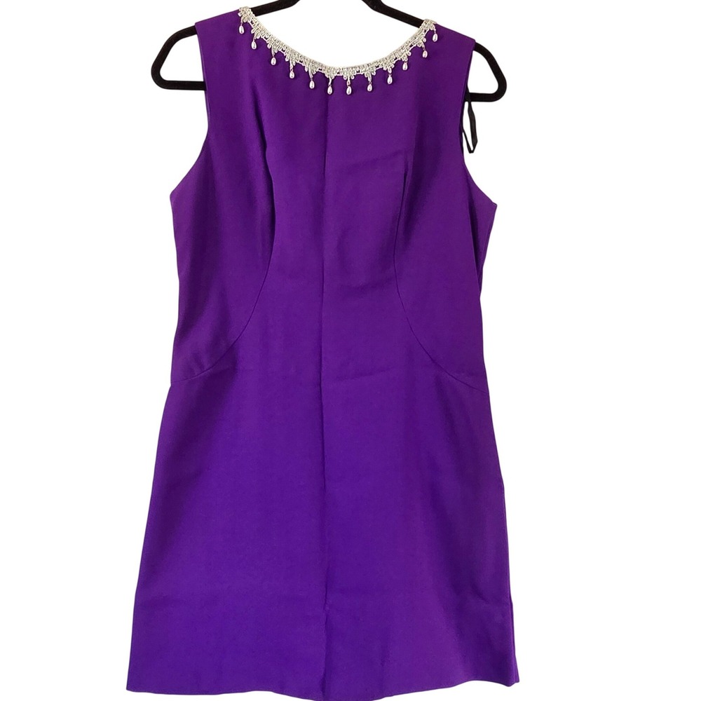 Vintage Purple Shift Dress Beaded Pearl Neck Sleeveless Cocktail